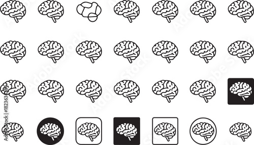 People brain line icons