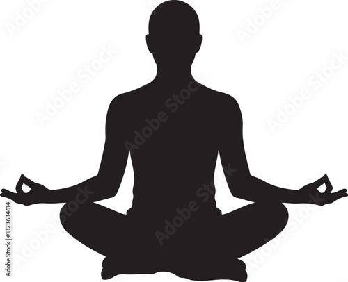 Silhouette of a man seated in lotus position with hands in mudra on transparent background