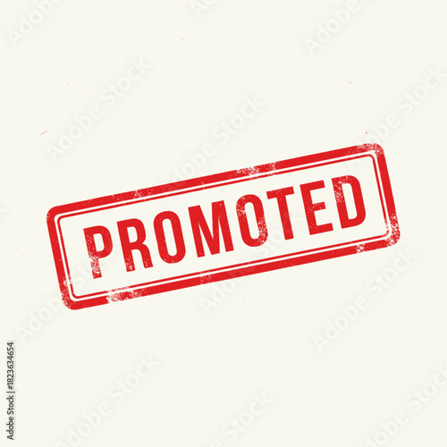 A red rectangular stamp with the word "PROMOTED" in white letters, indicating advancement.