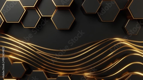 Smooth Gold Hexagon Waves Background – Luxury Black & Gold Abstract Motion