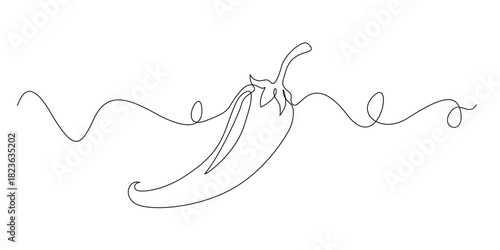Continuous line drawing of a chili pepper.single line illustration representing spicy food, cooking ingredients, hot flavors, kitchen themes, culinary arts, agriculture, and fresh produce concepts.