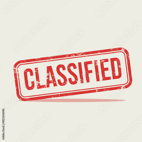 A distressed red rubber stamp impression with the word CLASSIFIED on a light background.