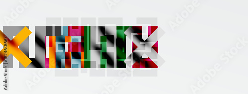 Abstract graphic design. Colorful blocks form text, minimalist style, modern aesthetic. White background provides contrast.