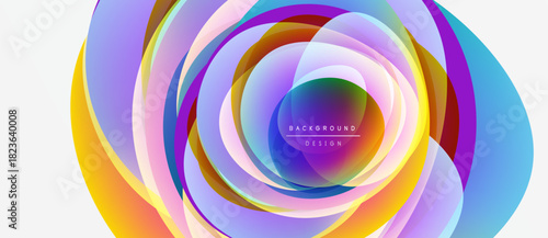 Abstract colorful layers create dynamic circular design. Vibrant hues blend, forming modern background element. Smooth gradients suggest movement, depth.