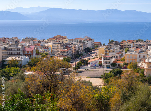 Fototapeta Naklejka Na Ścianę i Meble -  View of the streets and central avenue in the resort town of Loutra Edipsou in Greece on Evia Island