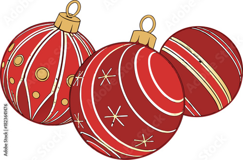 red christmas ornaments with white stripes clip art preview