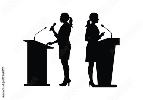 Female Speakers at Podium Silhouettes