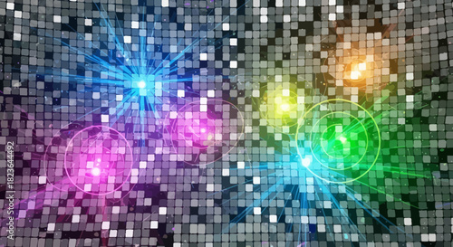 Dazzling digital backdrop featuring a vibrant grid with colorful light effects