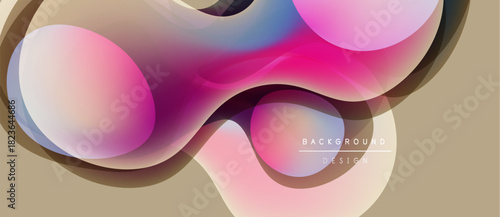 Abstract fluid shapes overlap, creating vibrant color gradients. Soft curves suggest movement, design feels modern, dynamic.