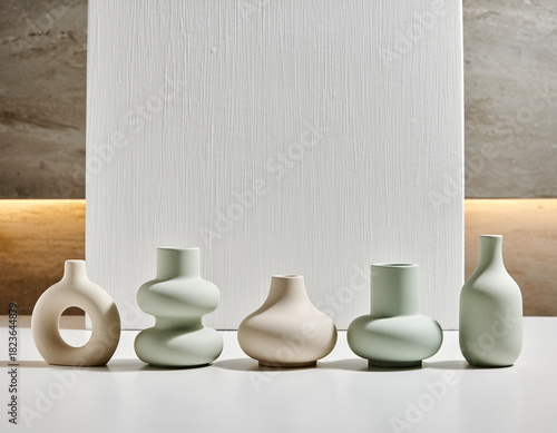 Minimalist Matte Green Ceramic Vases Display in Modern Interior Setting