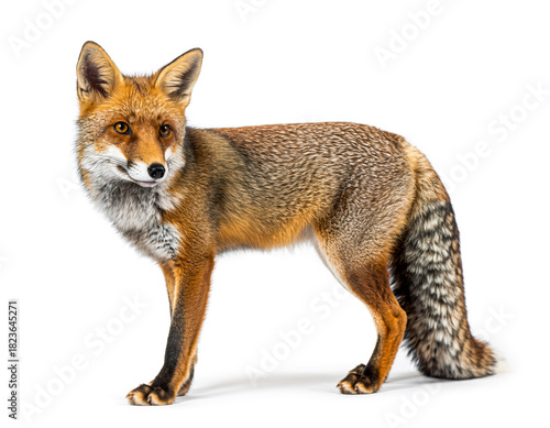 Realistic Red Fox Full Body Isolated White Background