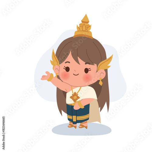 cute thai girl character wearing traditional costume. used to show thai heritage in educational content