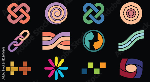 Vibrant collection of geometric vector logos for modern brands seeking unique visual identities