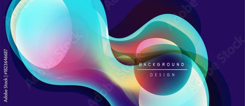 Abstract fluid shapes blend, creating vibrant colorful background. Smooth gradients suggest movement, depth, modern design aesthetic.