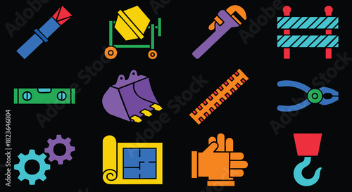 Vibrant construction icons for your next building project or industrial design, bold and modern style