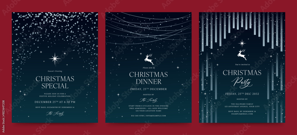 Naklejka premium Christmas Winter Invitation Flyer Template in Moody Blue Hues for New Years Eve & Christmas Party