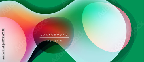 Abstract fluid shapes overlap, creating vibrant color gradients. Modern design with text element, simple composition.