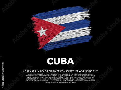 Flag of Cuba. Cuban and Caribbean Culture. Vibrant, textured brushstroke effect style. Black background with copy space. Dramatic composition in negative space.