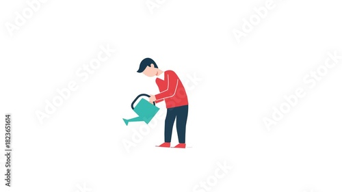 Animated character watering using watering can animation