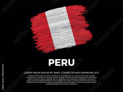 Flag of Peru. Peruvian and American Culture. Vibrant, textured brushstroke effect style. Black background with copy space. Dramatic composition in negative space.