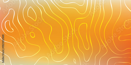 Abstract Topographic Map with Orange Gradient Background and White Contour Lines.