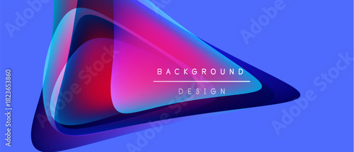 Abstract design features vibrant gradients, overlapping shapes. Blue background enhances colorful triangle element, text reads background design.