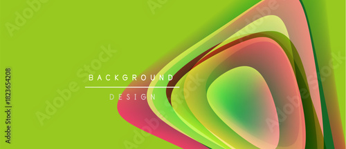 Bright abstract design features overlapping colorful layers. Vivid green background provides strong contrast, modern aesthetic.