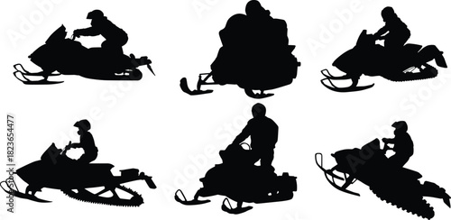 Snowmobile Riders Silhouettes Collection