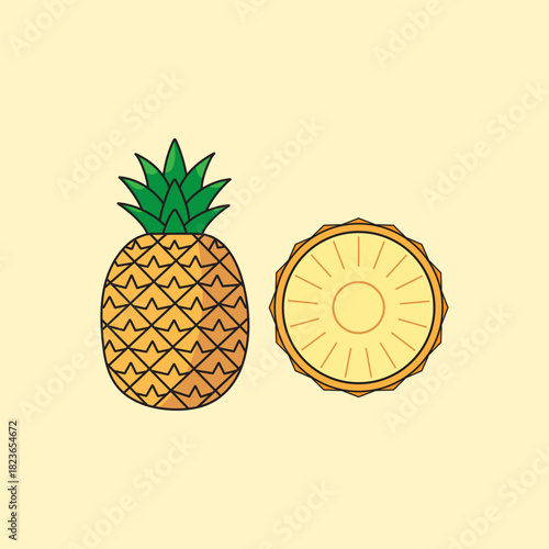 Cutaway Pineapple Illustration – Detailed Fruit Cross-Section