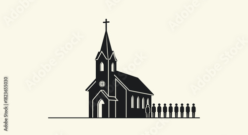 Gathering at the church for spiritual community, a classic symbol for faith and hope in a supportive environment with strong values