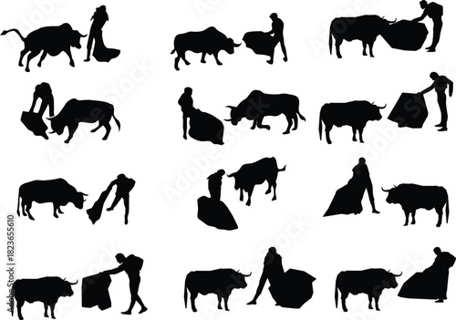 Dynamic Bullfighting Silhouettes Collection