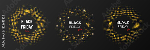 Black Friday sale inscription on gold halftone circle