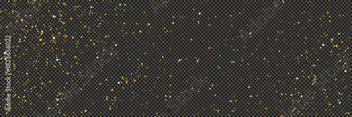 Gold glittering dust with stars on transparent backdrop