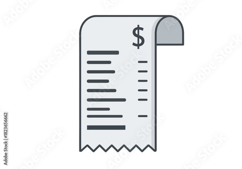 A simple line drawing of a receipt with a dollar sign on a clean white background.