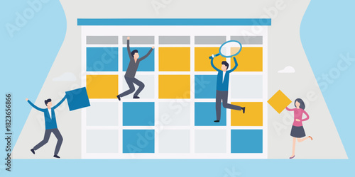 Teamwork and planning on a large calendar grid