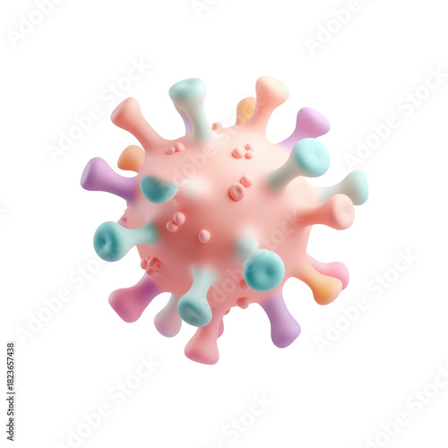 3d pastel illustration of virus or bacteria cell, isolated on transparent background