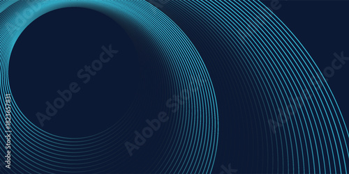Round frame colorful blue green light isolated on dark background. Abstract circles lines pattern. Vector illustration concept for music, digital, modern science, Ai technology