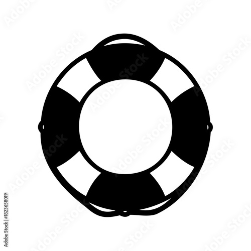 Black and white life preserver icon symbolizing safety and ocean rescue