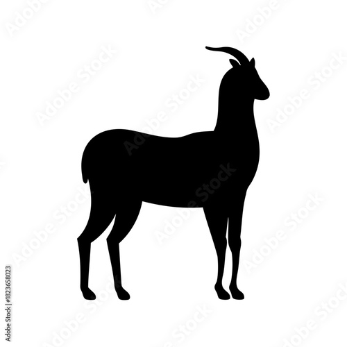 Elegant Chamois Silhouette with Curved Horns Standing on White Background Artwork