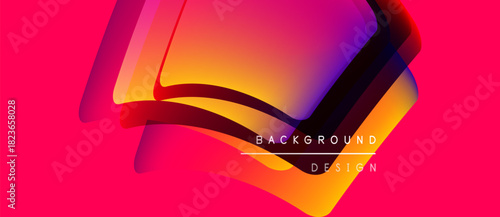 Abstract vibrant design. Overlapping shapes create dynamic visual effect. Bright colors dominate pink, orange, purple hues. Modern aesthetic.