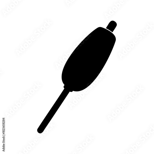 Fishing float, a simple black silhouette of a fishing bobber on white