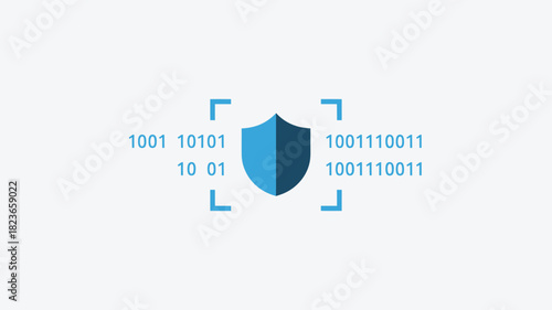 Blue shield with binary code a flat vector illustration for data protection cybersecurity and digital security concepts isolated on white background