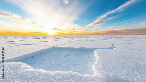 Tranquil Winter Sunrise Over Vast Frozen Landscape