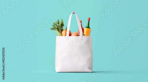 Simple Flat Vector Depiction of Reusable Shopping Bag with Items