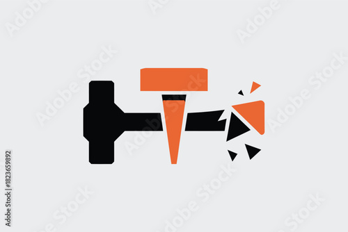 Broken hammer icon flat vector design symbol of damage destruction or failure isolated on white background