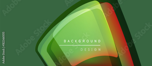 Abstract geometric shapes overlap. Green, orange hues create vibrant visual effect. Modern design element for backgrounds.