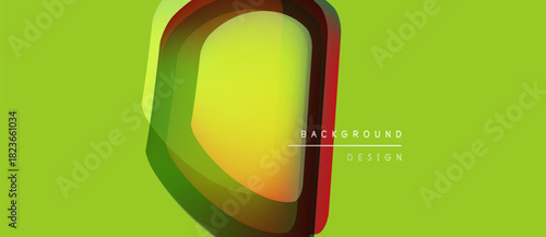 Abstract geometric shape dominates bright green background. Layers create depth, visual interest. Text reads background design.