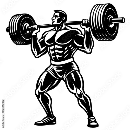 Strong Bodybuilder Lifting Heavy Barbell Illustration