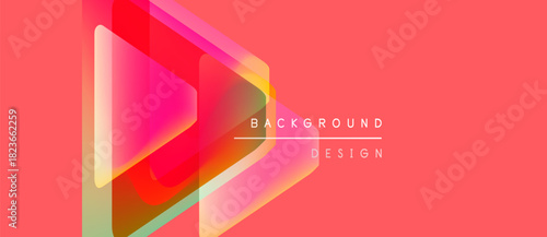 Abstract geometric shapes overlap, creating vibrant color gradients. Pink background features text background design. Modern visual presentation.