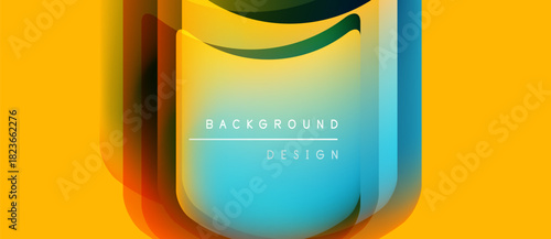 Abstract geometric design. Vibrant colors blend, creating layered effect. Yellow backdrop emphasizes central blue shield shape. Modern, clean aesthetic.